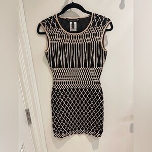 BCBGMaxAzria Black and Cream Patterned Mini Dress